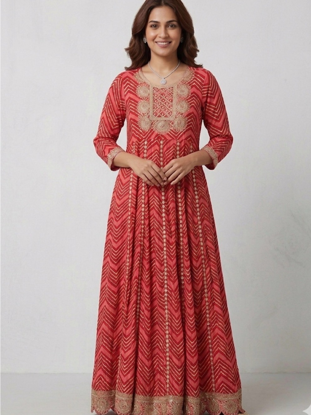 Haute Stuff Red Gold Embroidered Anarkali Dress Size 38 European India(A664)